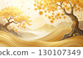 金色秋葉圖案包裹在夢幻般的光線中 130107349
