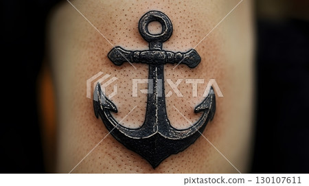 Classic Black Ink Anchor Tattoo on Skin 130107611
