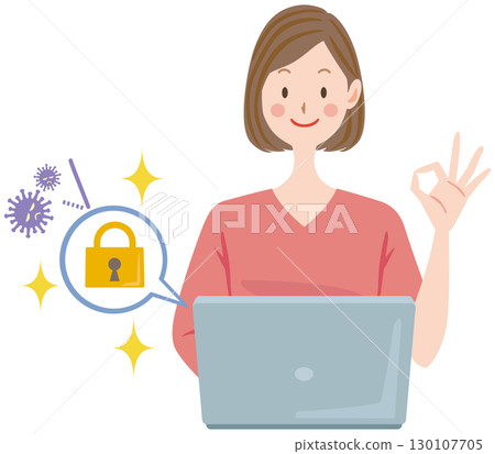 A woman taking security measures on her computer A woman taking security measures on her computer 130107705