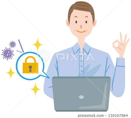 中年男子為他的電腦採取安全措施 130107864