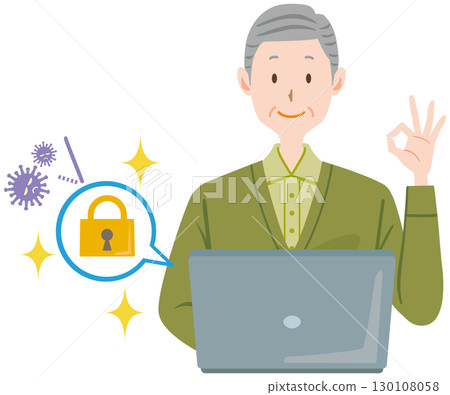 Elderly man taking security measures on his computer 130108058