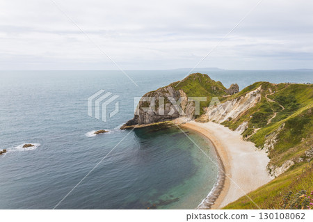 Elevated View of Man O'War Beach Cove, Jurassic Coast Cliffs in Dorset, England 130108062