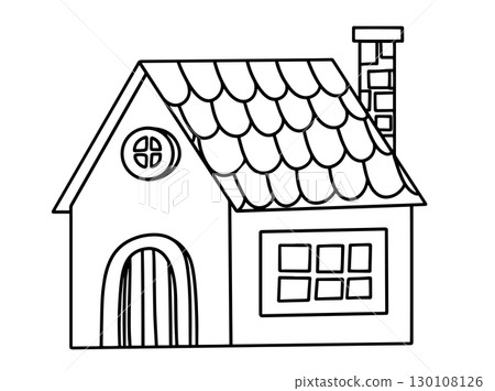 Coloring book. House, cute drawing. Vector illustration for children, cartoon. 130108126