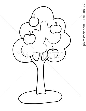 Coloring book. Cute vector illustration of apple tree for children's cartoon. Coloring book. Cute vector illustration of apple tree for children's cartoon. 130108127