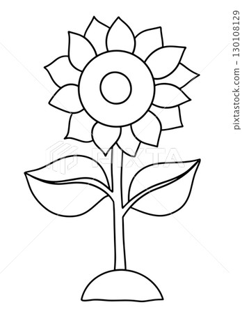 Coloring book. Cute vector drawing with sunflower for children's cartoon. Coloring book. Cute vector drawing with sunflower for children's cartoon. 130108129