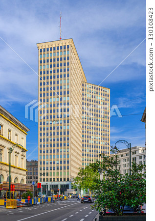 Bastion Tower building skyscraper and street road in Brussels city historical centre, Belgium 130108423