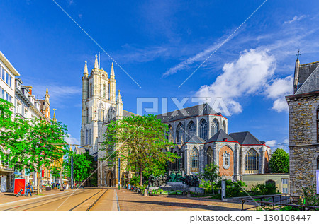 Sint-Baafs Cathedral of Saint Bavo Roman Catholic Church Sint-Baafskathedraal Gothic building with tower in Ghent city historical center, East Flanders province, Flemish Region, Belgium 130108447