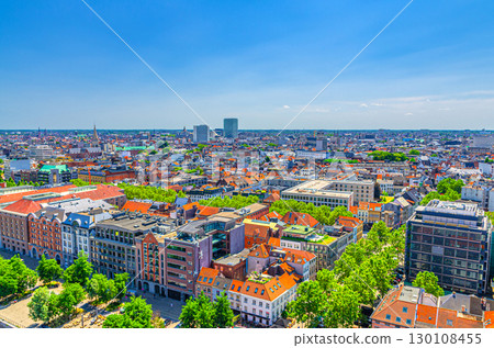 Antwerp cityscape, aerial panoramic view of Antwerp city historical centre, skyline horizon panorama of Antwerpen old town, Flemish Region, Belgium Antwerp cityscape, aerial panoramic view of Antwerp city historical centre, skyline horizon panorama of Antwerpen old town, Flemish Region, Belgium 130108455