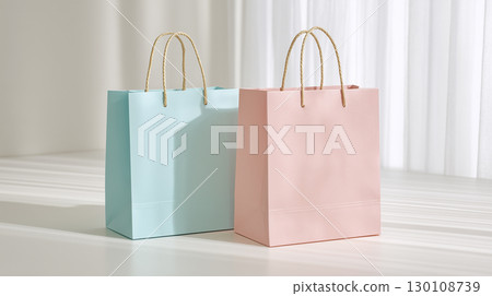Pastel-colored paper bags lined up 130108739