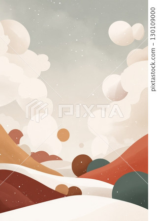 A whimsical landscape features rolling hills in warm earthy tones with large, puffy clouds dotting the sky, creating a dreamy and surreal atmosphere. A whimsical landscape features rolling hills in warm earthy tones with large, puffy clouds dotting the sky, creating a dreamy and surreal atmosphere. 130109000