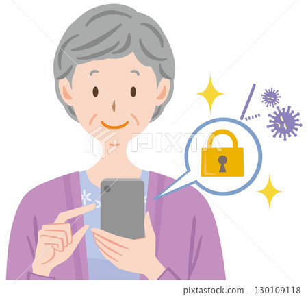 老年人為他們的智慧型手機採取安全措施 老年人 老年婦女 130109118