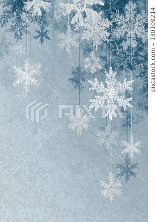 Illustration of white snowflakes hanging against a textured blue background. Illustration of white snowflakes hanging against a textured blue background. 130109214