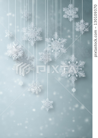 Hanging snowflakes with a soft snowy background. 130109370