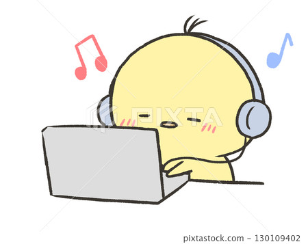 A chick happily working on a computer 130109402
