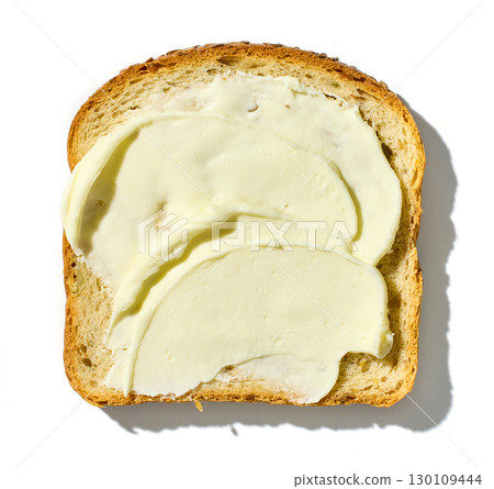 toasted bread slice with cream cheese toasted bread slice with cream cheese 130109444