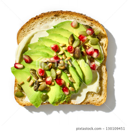 healthy breakfast sandwich with avocado 130109451