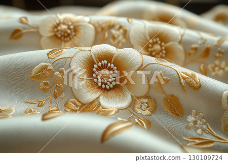 Gold-thread embroidered brocade fabric for haute couture or decor. Gold-thread embroidered brocade fabric for haute couture or decor. 130109724