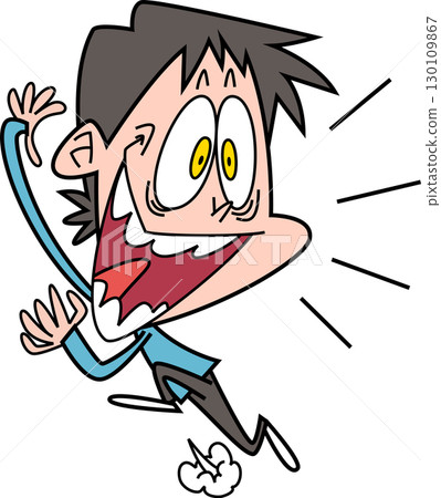 A man jumping with his mouth wide open 130109867