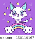 Little kitty on a rainbow on a purple background 130110167