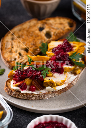 Leftover Thanksgiving day sandwich with turkey 130110353