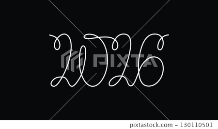 2026 sign - decoration continuous line hand drawing sign for year calendar. Vector stock illustration minimalism design isolated on black chalkboard background. Editable stroke single line. EPS10 130110501