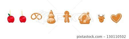 Christmas market food set. Vector stock illustration isolated on white background for design template menu, decoration winter market house, print paper, glass, ceramic cup. 130110502