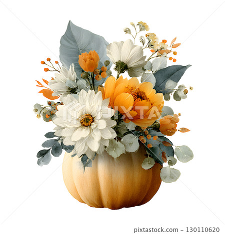 pumpkin, flower, watercolor 130110620