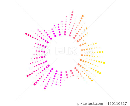 Vibrant neon radial audio wave with dotted equalizer lines. Abstract vector for sound, music, and radar-inspired graphics. 130110817