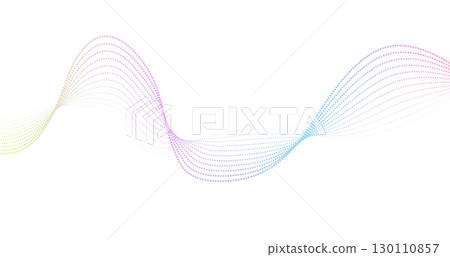 Futuristic geometric shapes neon halftone wavy dotted lines in abstract composition. Vector of gradient curved stripes. Modern design for equalizer, audio recording, digital art web banners. 130110857