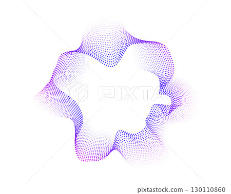 Set of multicolored neon sound dots waves. Sound curve , radial spectrum. Colorful template for music poster and banner. Vector radial spectrum. 130110860