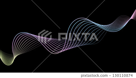 Futuristic geometric shapes neon halftone wavy lines in abstract composition. Gradient curved stripes vector. Modern design for equalizer, audio recording, digital art, web banners. Futuristic geometric shapes neon halftone wavy lines in abstract composition. Gradient curved stripes vector. Modern design for equalizer, audio recording, digital art, web banners. 130110874