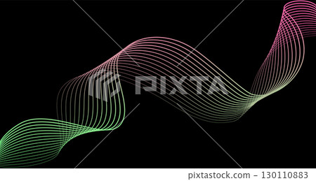 Futuristic geometric abstract shapes neon halftone wavy lines . Vector of gradient curved stripes on black background. Modern design for equalizer, audio recording, digital art. Futuristic geometric abstract shapes neon halftone wavy lines . Vector of gradient curved stripes on black background. Modern design for equalizer, audio recording, digital art. 130110883