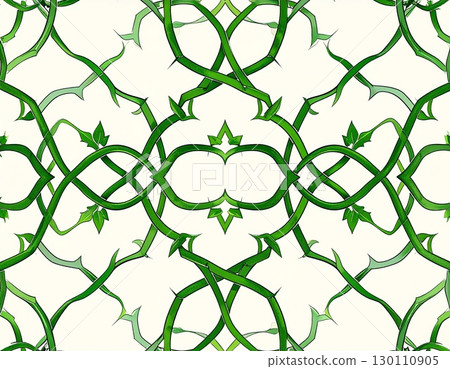 Arabesque pattern with green vines intertwining, white background, traditional Japanese pattern 130110905