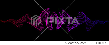 Abstract fluent gradient wavy lines of the sound wave. Dynamic pulsating wave. Musical neon concept, symbols of the frequency of digital music. Vector illustration on a black background 130110914