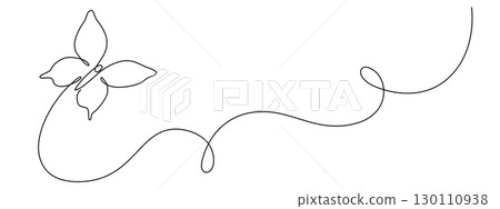 Butterfly drawing drawn with one continuous editable line. Single line design of beautiful butterfly for business, social media. Concept of spring, nature. Vector illustration. 130110938
