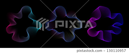 A set of multicolored neon sound waves. Sound dots lines, radial spectrum, sound equalizers. Colorful equalizer background. Colorful cover for music poster and banner. Vector radial spectrum. 130110957