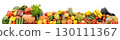 Big pile of bright healthy fruits, vegetables and berries isolated on white 130111367