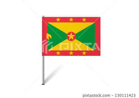 Grenada flag - map pin flag representing a country cultural identity and heritage. The essence of national pride and unity. Map pin flag stuck in a white background Grenada flag - map pin flag representing a country cultural identity and heritage. The essence of national pride and unity. Map pin flag stuck in a white background 130111423