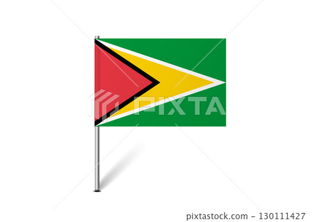 Guyana flag - map pin flag representing a country cultural identity and heritage. The essence of national pride and unity. Map pin flag stuck in a white background 130111427