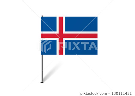 Iceland flag - map pin flag representing a country cultural identity and heritage. The essence of national pride and unity. Map pin flag stuck in a white background 130111431