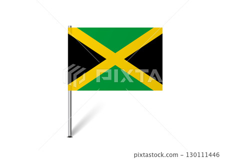 Jamaica flag - map pin flag representing a country cultural identity and heritage. The essence of national pride and unity. Map pin flag stuck in a white background 130111446