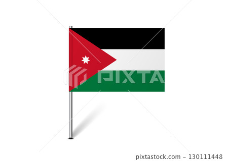 Jordan flag - map pin flag representing a country cultural identity and heritage. The essence of national pride and unity. Map pin flag stuck in a white background 130111448