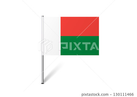 Madagascar flag - map pin flag representing a country cultural identity and heritage. The essence of national pride and unity. Map pin flag stuck in a white background 130111466