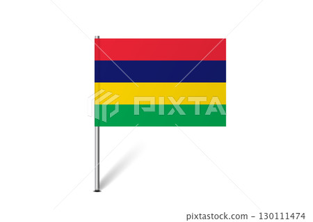 Mauritius flag - map pin flag representing a country cultural identity and heritage. The essence of national pride and unity. Map pin flag stuck in a white background 130111474