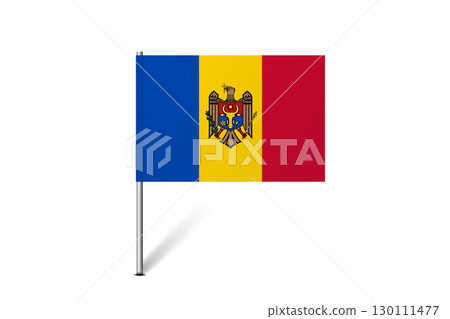 Moldova flag - map pin flag representing a country cultural identity and heritage. The essence of national pride and unity. Map pin flag stuck in a white background 130111477