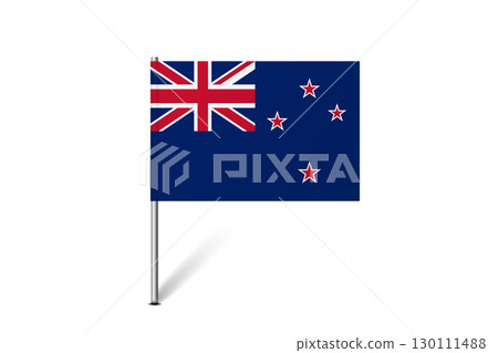 New Zealand flag - map pin flag representing a country cultural identity and heritage. The essence of national pride and unity. Map pin flag stuck in a white background 130111488