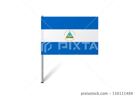 Nicaragua flag - map pin flag representing a country cultural identity and heritage. The essence of national pride and unity. Map pin flag stuck in a white background Nicaragua flag - map pin flag representing a country cultural identity and heritage. The essence of national pride and unity. Map pin flag stuck in a white background 130111489