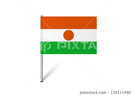 Niger flag - map pin flag representing a country cultural identity and heritage. The essence of national pride and unity. Map pin flag stuck in a white background Niger flag - map pin flag representing a country cultural identity and heritage. The essence of national pride and unity. Map pin flag stuck in a white background 130111490