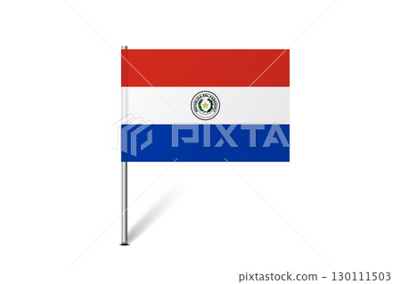 Paraguay flag - map pin flag representing a country cultural identity and heritage. The essence of national pride and unity. Map pin flag stuck in a white background 130111503