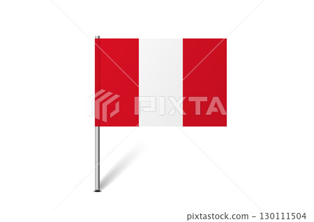 Peru flag - map pin flag representing a country cultural identity and heritage. The essence of national pride and unity. Map pin flag stuck in a white background 130111504